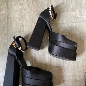 Versace Black Satin Platform Heels